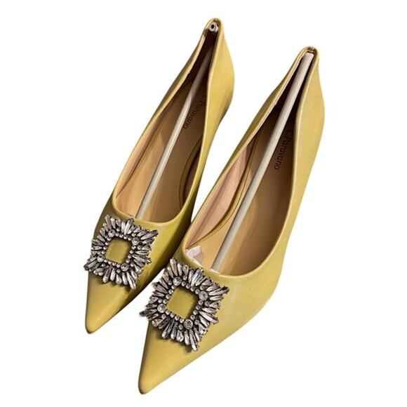 NIB C.Paravano Women's Buckle Embellished Pumps Yellow Size EU 41 US 10.5 - Picture 1 of 13